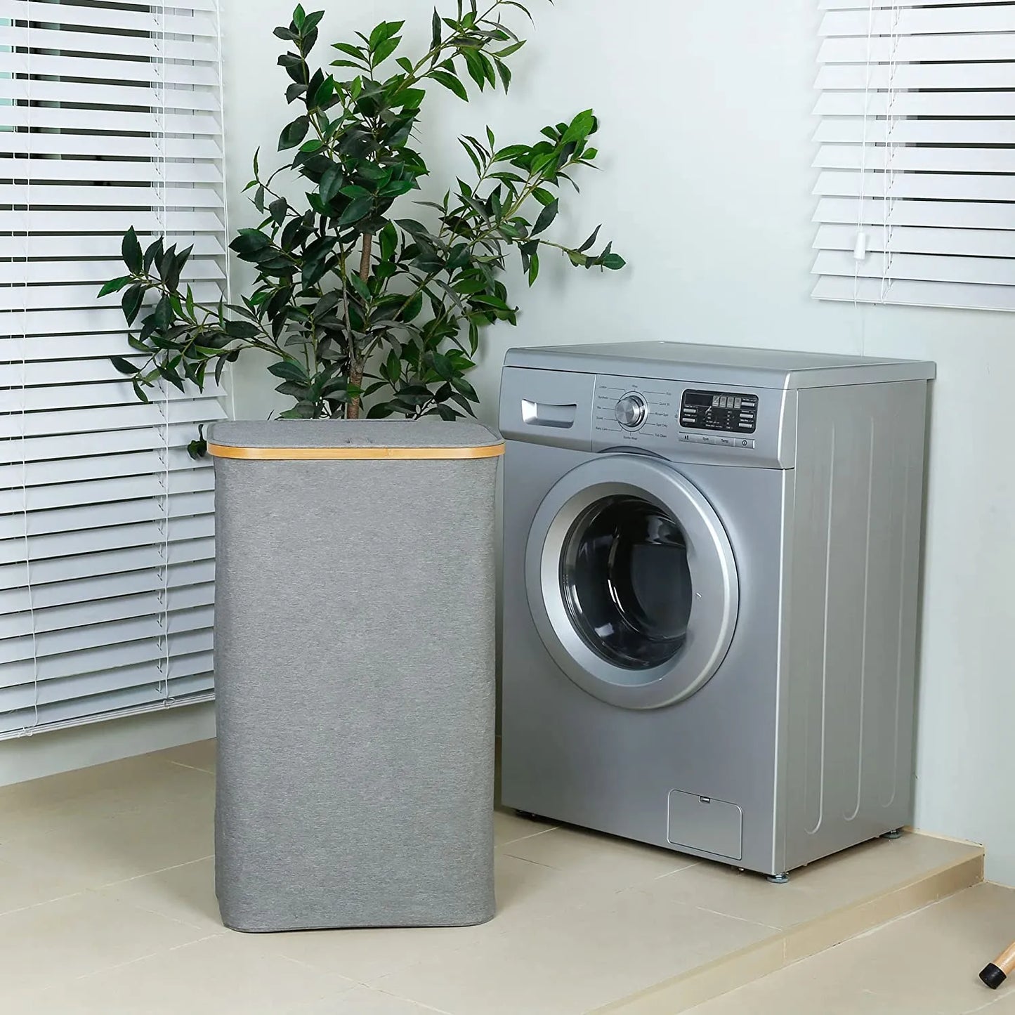 Panier à linge pliable Yiamia avec couvercle et poignée, gris