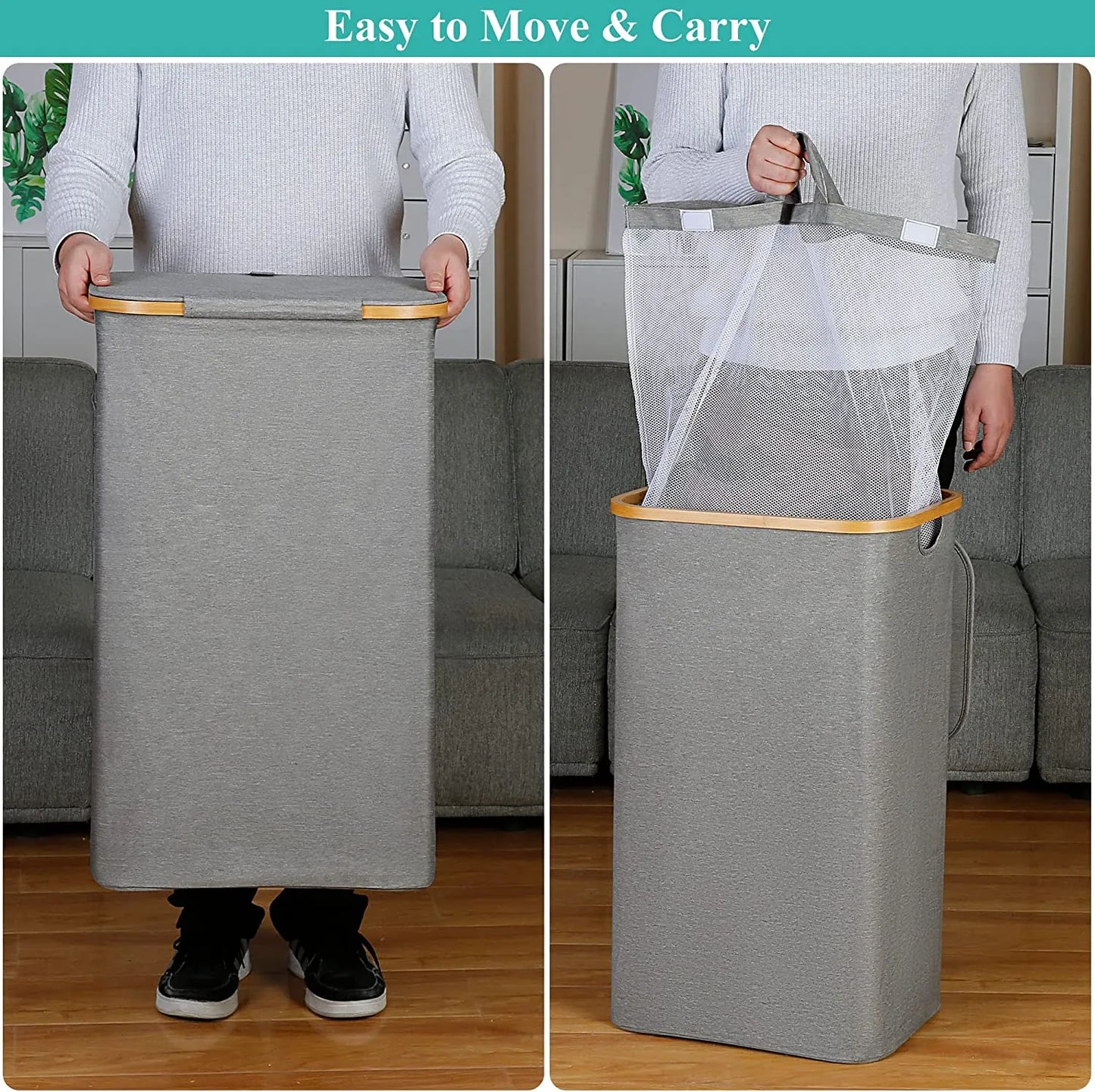 Panier à linge pliable Yiamia avec couvercle et poignée, gris