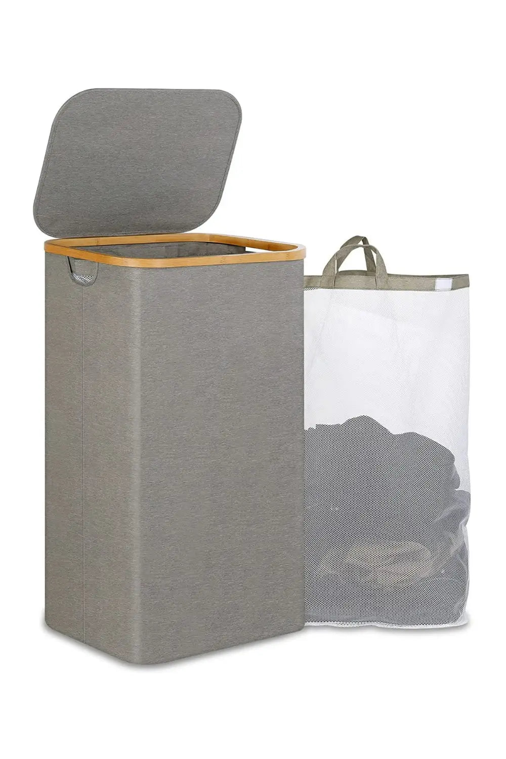 Panier à linge pliable Yiamia avec couvercle et poignée, gris