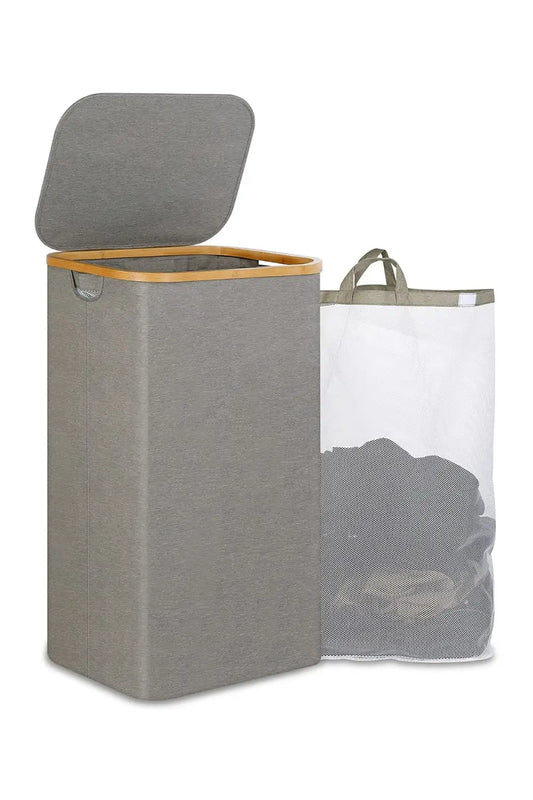 Panier à linge pliable Yiamia avec couvercle et poignée, gris