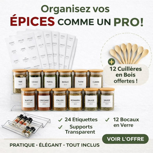 Pots à herbes et épices ronde en verre et bambou - 200 ml.