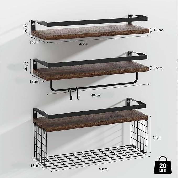 Ensemble de 3 étagères flottantes rustiques