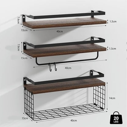 Ensemble de 3 étagères flottantes rustiques