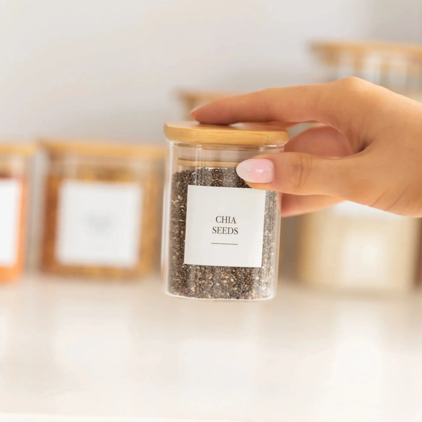 Pots à herbes et épices carrés en verre et bambou - 200 ml