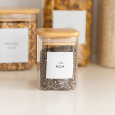 Pots à herbes et épices carrés en verre et bambou - 200 ml