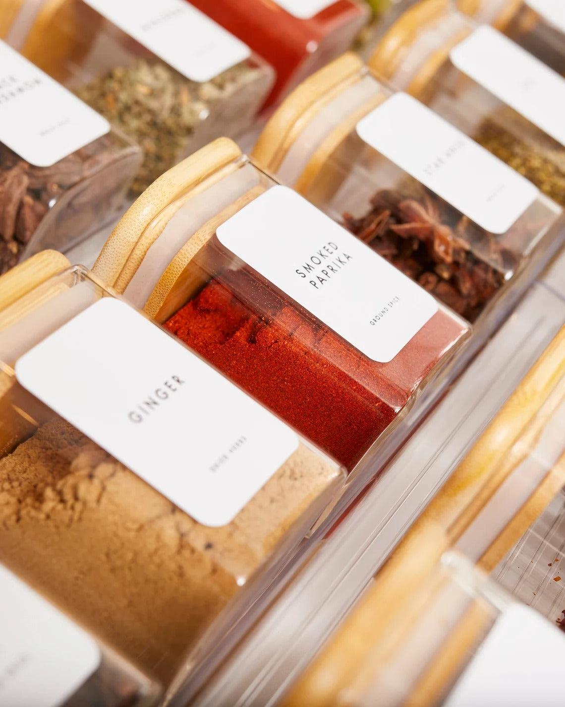 Pots à herbes et épices carrés en verre et bambou - 200 ml