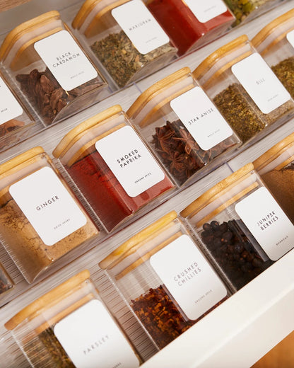 Pots à herbes et épices carrés en verre et bambou - 200 ml